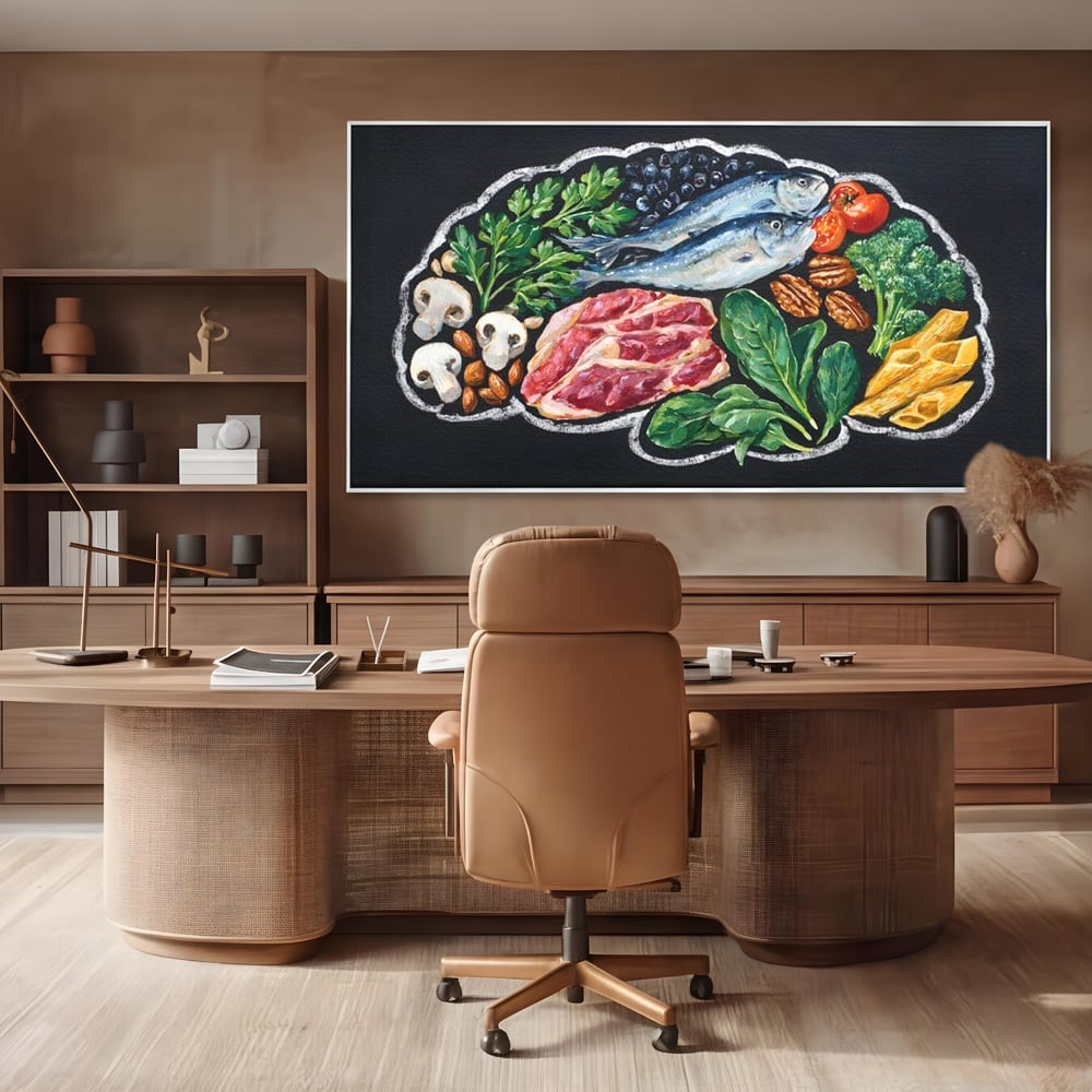 Leinwand Premium Canvas Wall Art, LuxCanva® N1155, Perfekter Teller, Fisch, Fleisch, Fleisch, Gemüse, Zutaten, Gemüse, Gewürze, Rezepte, Restaurant, Küche