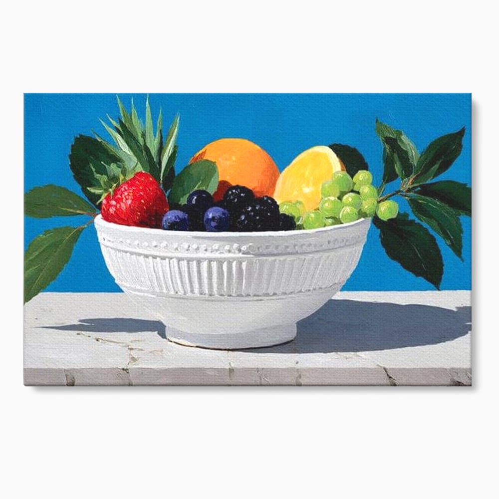 Tablou Canvas Premium, LuxCanva® N1156, Compozitie Fructata, Bol, Fructe, Capsuni, Portocale, Struguri, Fructe de Padure, Vitamine, Restaurant, Bucatarie