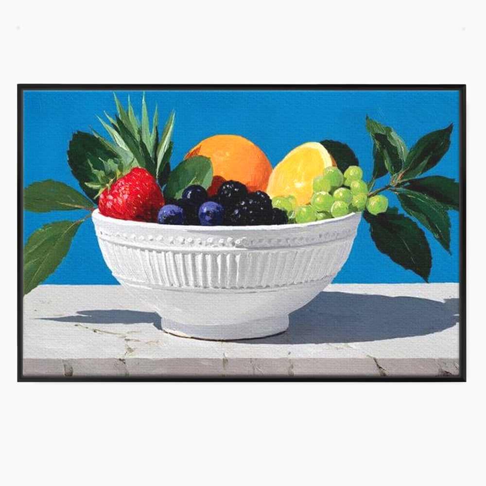 Tablou Canvas Premium, LuxCanva® N1156, Compozitie Fructata, Bol, Fructe, Capsuni, Portocale, Struguri, Fructe de Padure, Vitamine, Restaurant, Bucatarie