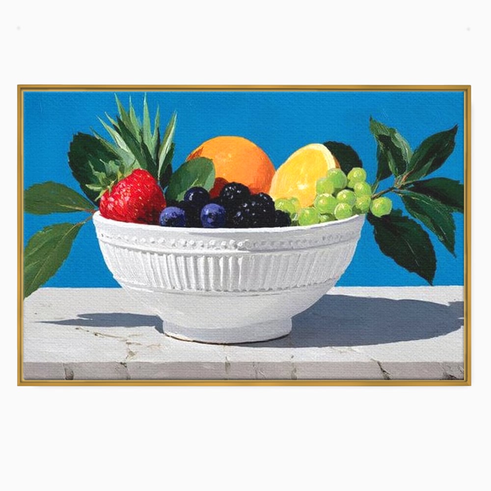 Tablou Canvas Premium, LuxCanva® N1156, Compozitie Fructata, Bol, Fructe, Capsuni, Portocale, Struguri, Fructe de Padure, Vitamine, Restaurant, Bucatarie