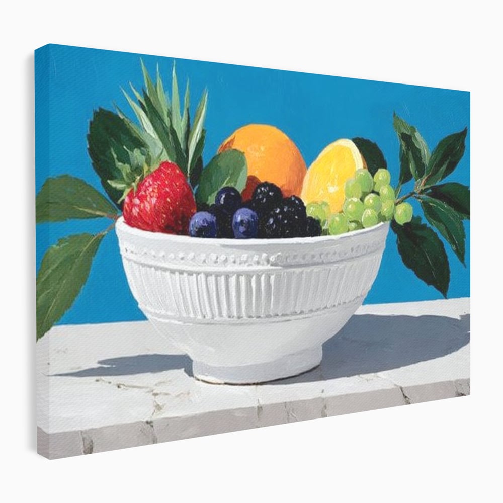 Tablou Canvas Premium, LuxCanva® N1156, Compozitie Fructata, Bol, Fructe, Capsuni, Portocale, Struguri, Fructe de Padure, Vitamine, Restaurant, Bucatarie