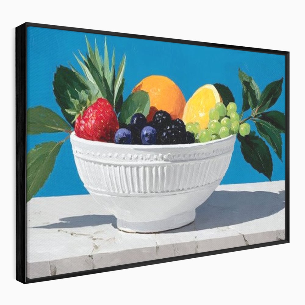 Tablou Canvas Premium, LuxCanva® N1156, Compozitie Fructata, Bol, Fructe, Capsuni, Portocale, Struguri, Fructe de Padure, Vitamine, Restaurant, Bucatarie
