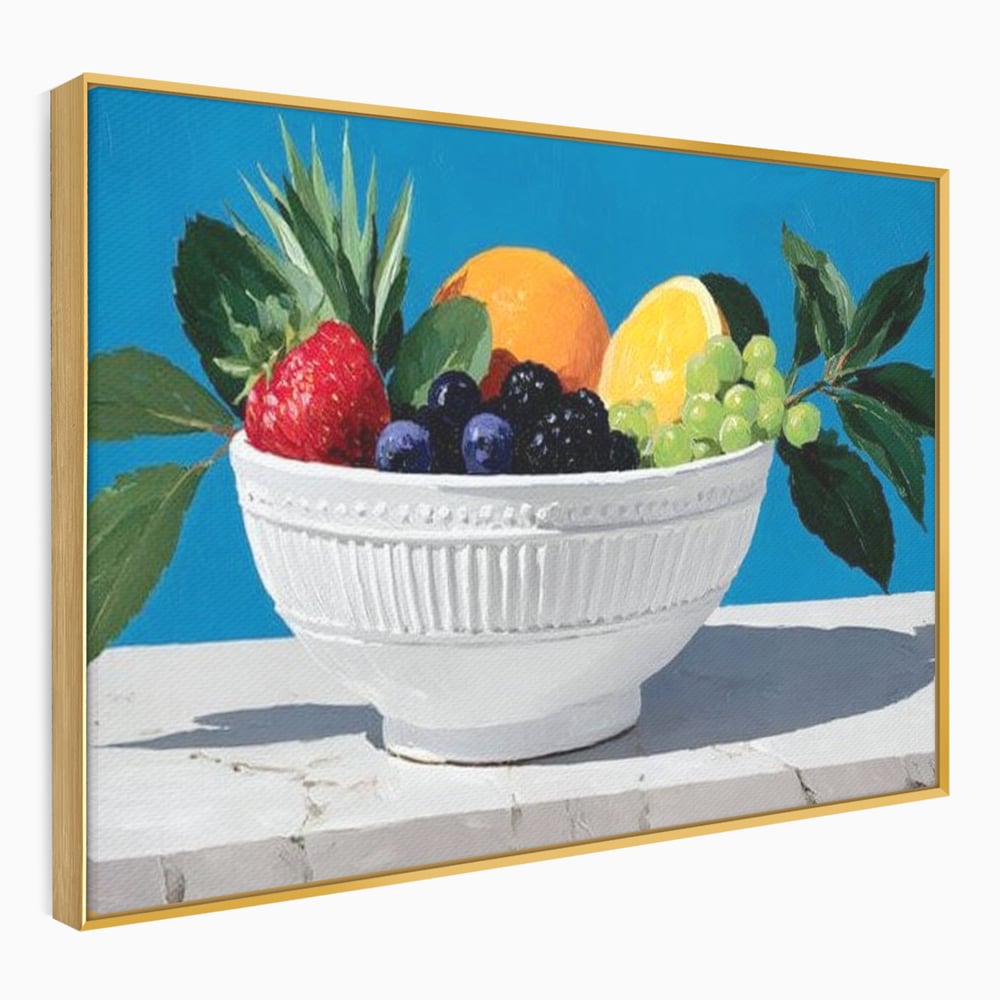 Tablou Canvas Premium, LuxCanva® N1156, Compozitie Fructata, Bol, Fructe, Capsuni, Portocale, Struguri, Fructe de Padure, Vitamine, Restaurant, Bucatarie