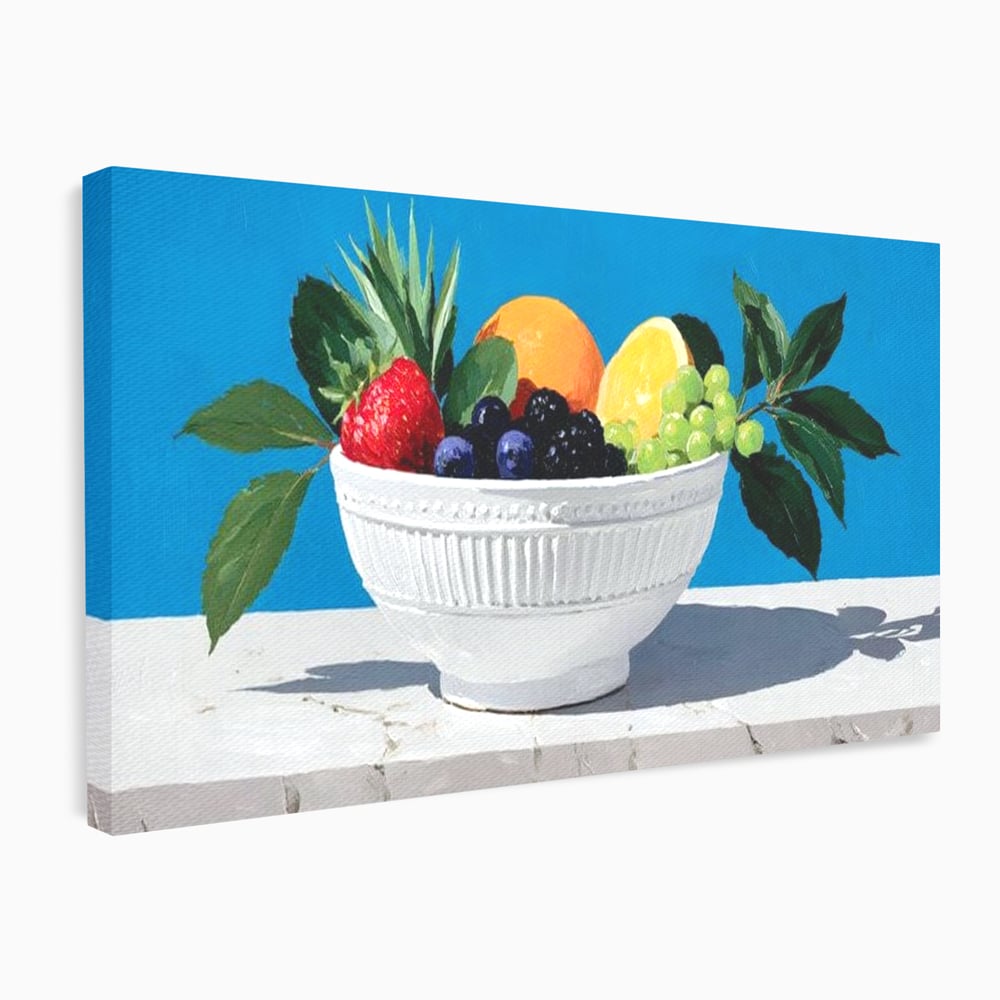 Tablou Canvas Premium, LuxCanva® N1156, Compozitie Fructata, Bol, Fructe, Capsuni, Portocale, Struguri, Fructe de Padure, Vitamine, Restaurant, Bucatarie