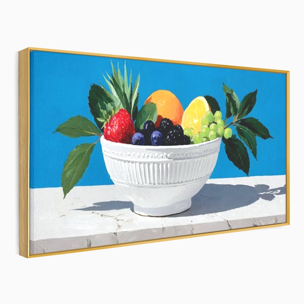 Tablou Canvas Premium, LuxCanva® N1156, Compozitie Fructata, Bol, Fructe, Capsuni, Portocale, Struguri, Fructe de Padure, Vitamine, Restaurant, Bucatarie