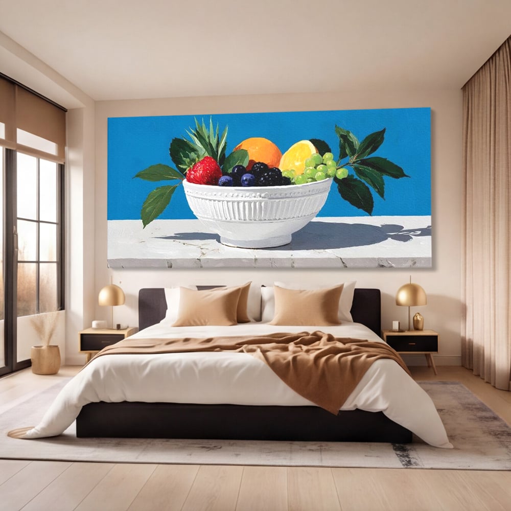 Tablou Canvas Premium, LuxCanva® N1156, Compozitie Fructata, Bol, Fructe, Capsuni, Portocale, Struguri, Fructe de Padure, Vitamine, Restaurant, Bucatarie