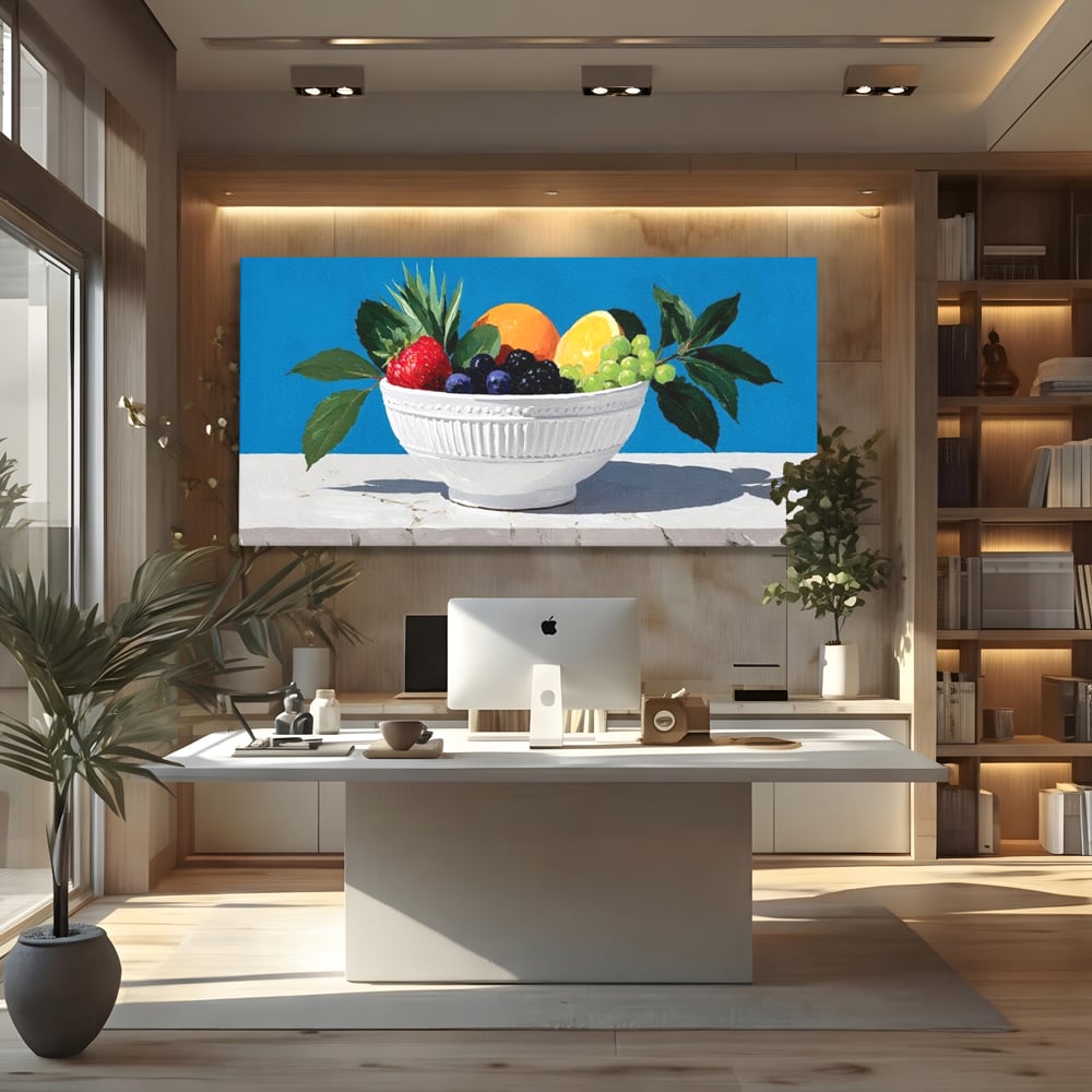 Tablou Canvas Premium, LuxCanva® N1156, Compozitie Fructata, Bol, Fructe, Capsuni, Portocale, Struguri, Fructe de Padure, Vitamine, Restaurant, Bucatarie