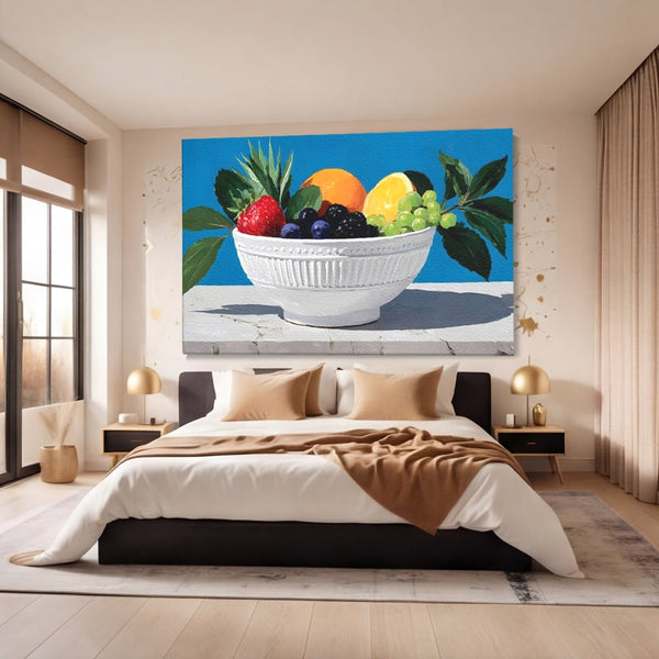 Tablou Canvas Premium, LuxCanva® N1156, Compozitie Fructata, Bol, Fructe, Capsuni, Portocale, Struguri, Fructe de Padure, Vitamine, Restaurant, Bucatarie