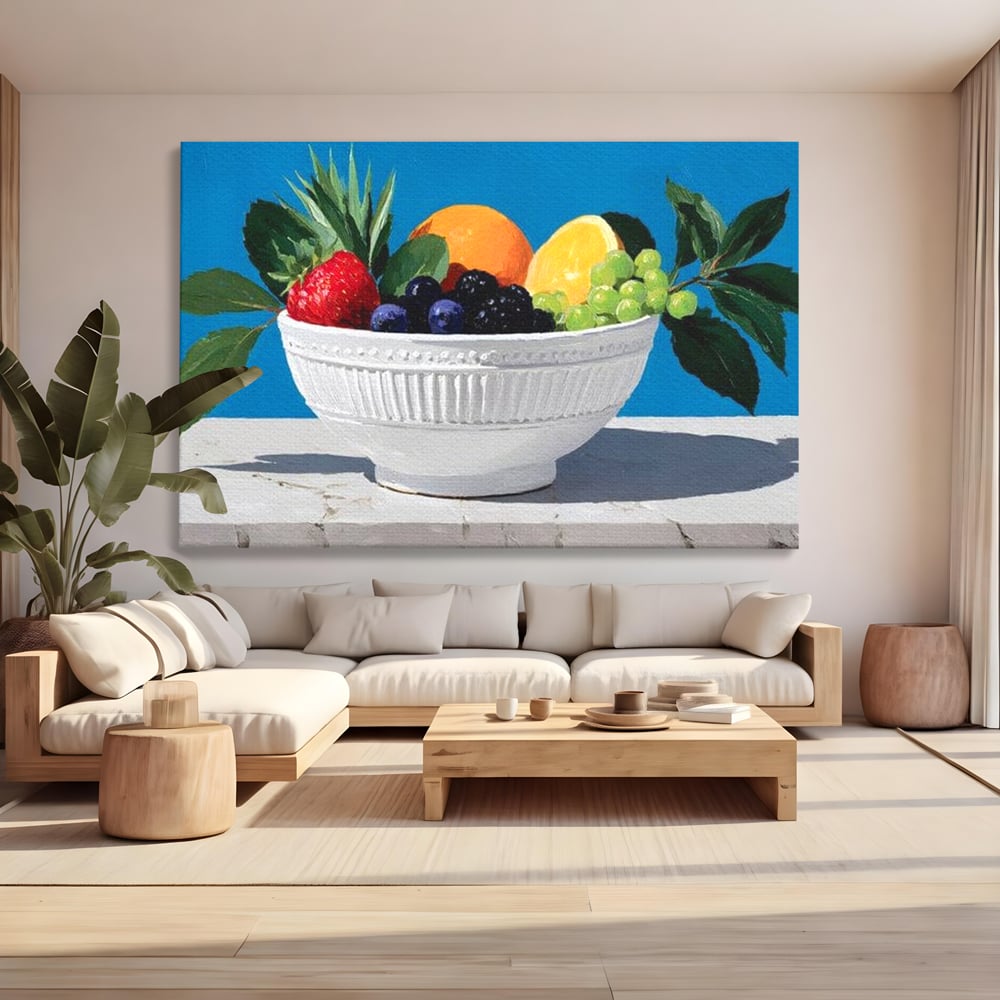 Tablou Canvas Premium, LuxCanva® N1156, Compozitie Fructata, Bol, Fructe, Capsuni, Portocale, Struguri, Fructe de Padure, Vitamine, Restaurant, Bucatarie