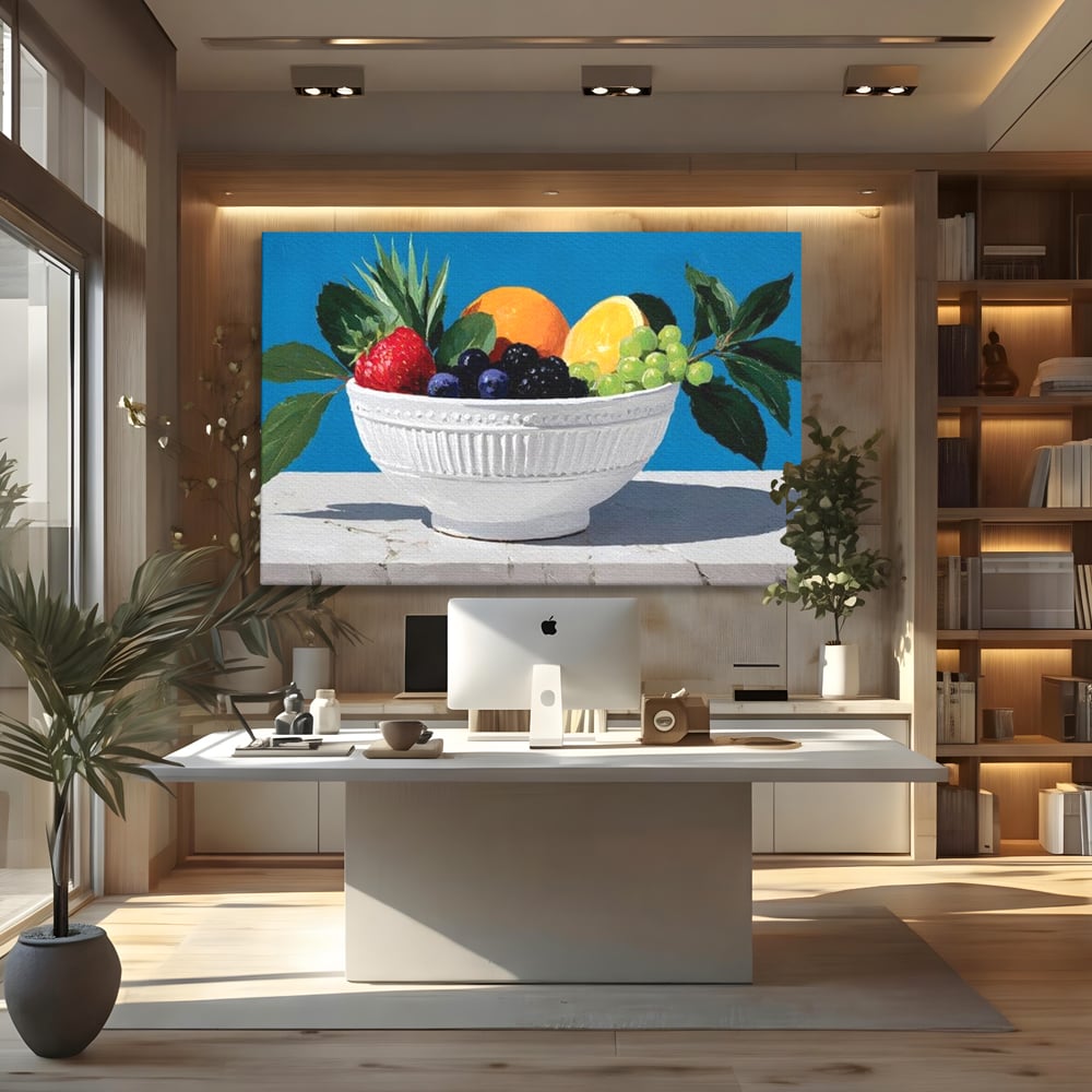 Tablou Canvas Premium, LuxCanva® N1156, Compozitie Fructata, Bol, Fructe, Capsuni, Portocale, Struguri, Fructe de Padure, Vitamine, Restaurant, Bucatarie