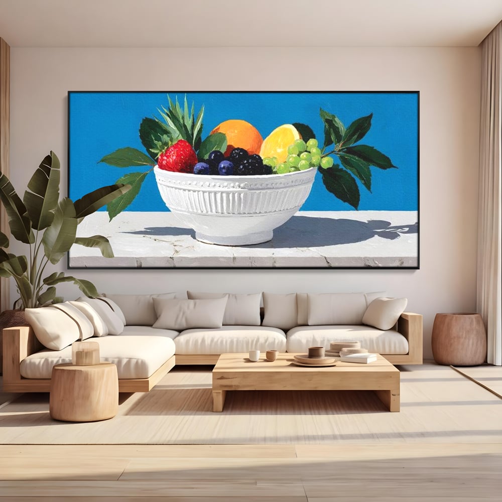 Tablou Canvas Premium, LuxCanva® N1156, Compozitie Fructata, Bol, Fructe, Capsuni, Portocale, Struguri, Fructe de Padure, Vitamine, Restaurant, Bucatarie