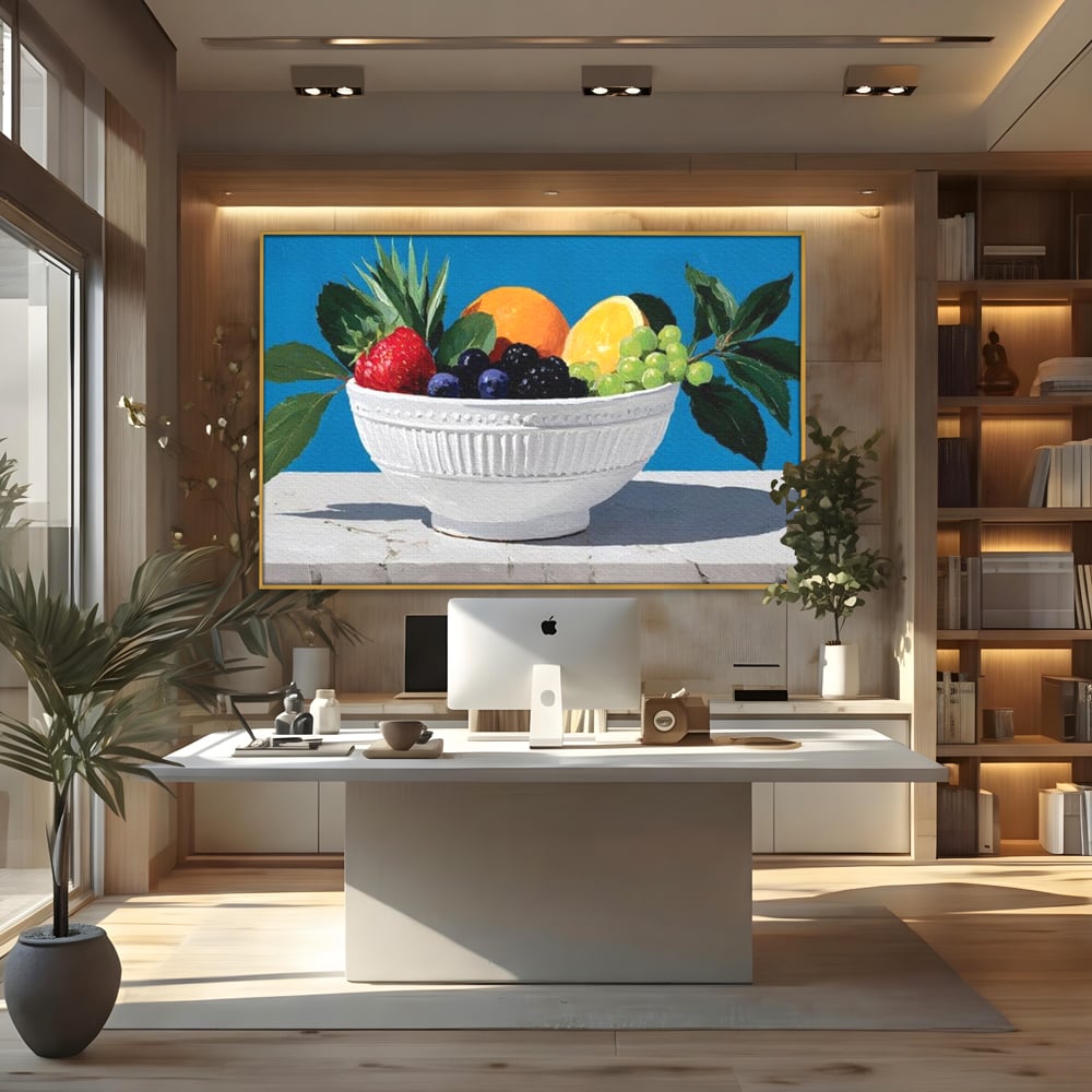 Tablou Canvas Premium, LuxCanva® N1156, Compozitie Fructata, Bol, Fructe, Capsuni, Portocale, Struguri, Fructe de Padure, Vitamine, Restaurant, Bucatarie