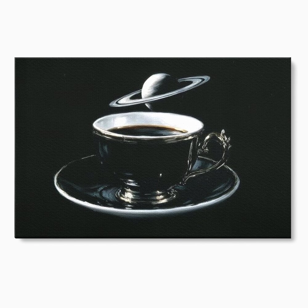 Tablou Canvas Premium, LuxCanva® N1157, Orbita Neagra, Cafea, Espresso, Ceasca, Vintage, Planeta, Misterios, Modern, Cafenea, Pub, Bar, Lounge, Restaurant, Bucatarie
