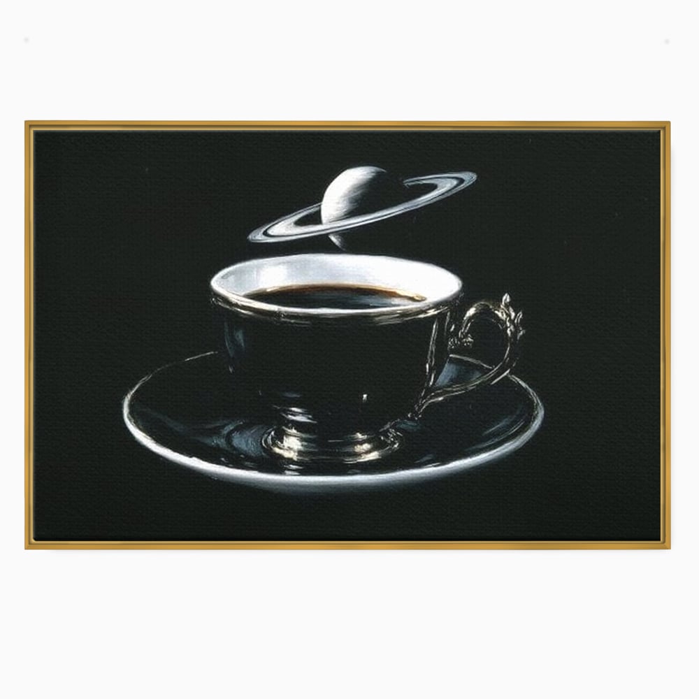 Tablou Canvas Premium, LuxCanva® N1157, Orbita Neagra, Cafea, Espresso, Ceasca, Vintage, Planeta, Misterios, Modern, Cafenea, Pub, Bar, Lounge, Restaurant, Bucatarie