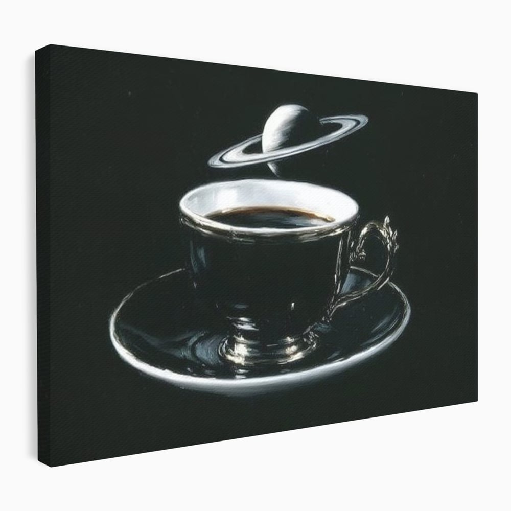 Tablou Canvas Premium, LuxCanva® N1157, Orbita Neagra, Cafea, Espresso, Ceasca, Vintage, Planeta, Misterios, Modern, Cafenea, Pub, Bar, Lounge, Restaurant, Bucatarie