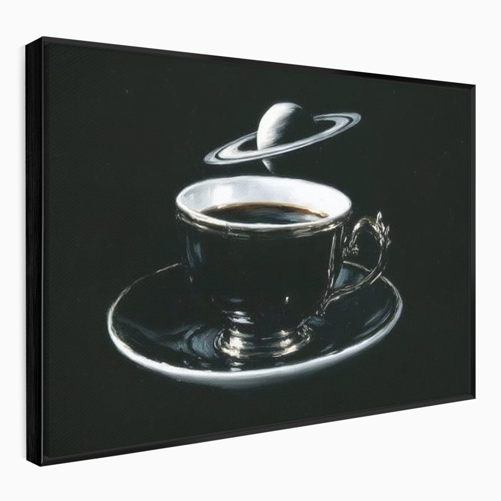 Tablou Canvas Premium, LuxCanva® N1157, Orbita Neagra, Cafea, Espresso, Ceasca, Vintage, Planeta, Misterios, Modern, Cafenea, Pub, Bar, Lounge, Restaurant, Bucatarie