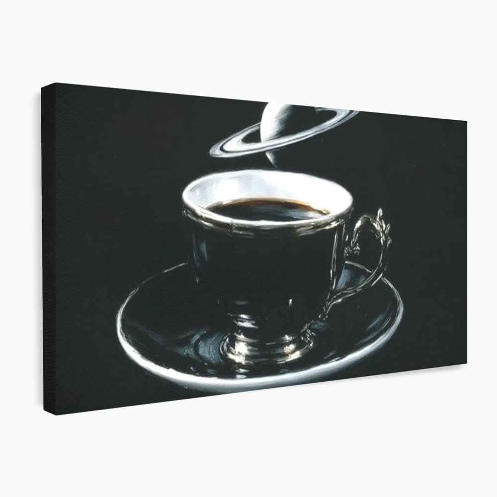 Tablou Canvas Premium, LuxCanva® N1157, Orbita Neagra, Cafea, Espresso, Ceasca, Vintage, Planeta, Misterios, Modern, Cafenea, Pub, Bar, Lounge, Restaurant, Bucatarie