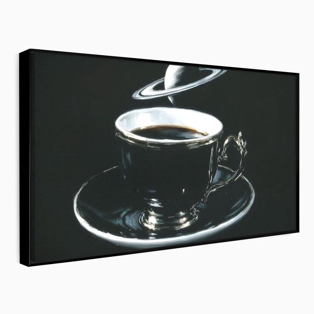 Tablou Canvas Premium, LuxCanva® N1157, Orbita Neagra, Cafea, Espresso, Ceasca, Vintage, Planeta, Misterios, Modern, Cafenea, Pub, Bar, Lounge, Restaurant, Bucatarie