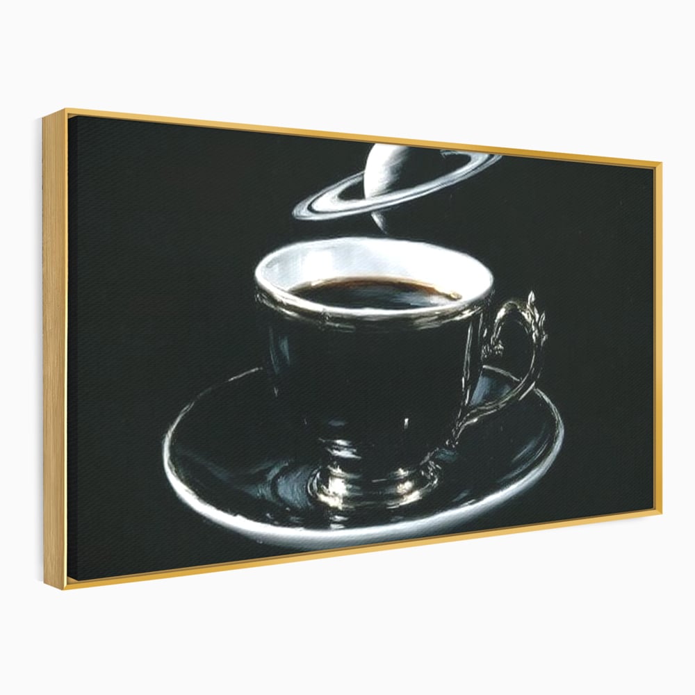 Tablou Canvas Premium, LuxCanva® N1157, Orbita Neagra, Cafea, Espresso, Ceasca, Vintage, Planeta, Misterios, Modern, Cafenea, Pub, Bar, Lounge, Restaurant, Bucatarie
