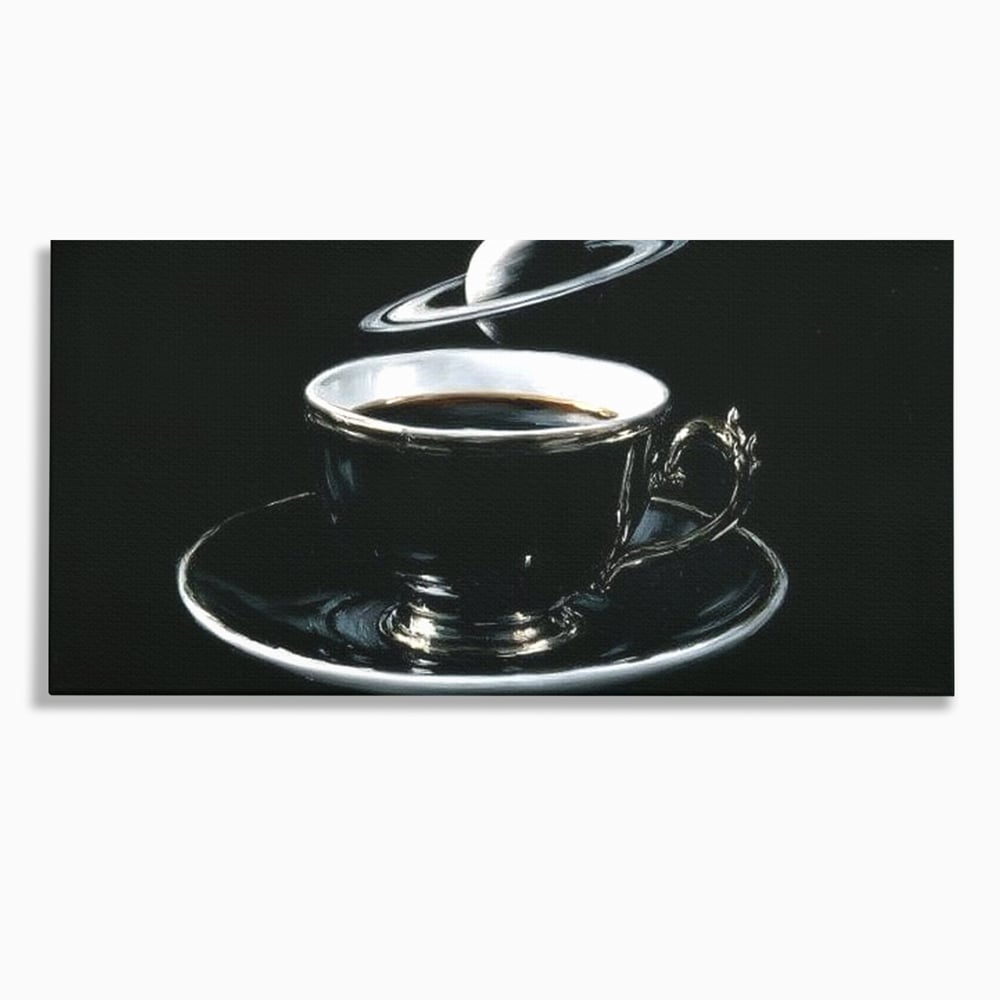 Tablou Canvas Premium, LuxCanva® N1157, Orbita Neagra, Cafea, Espresso, Ceasca, Vintage, Planeta, Misterios, Modern, Cafenea, Pub, Bar, Lounge, Restaurant, Bucatarie