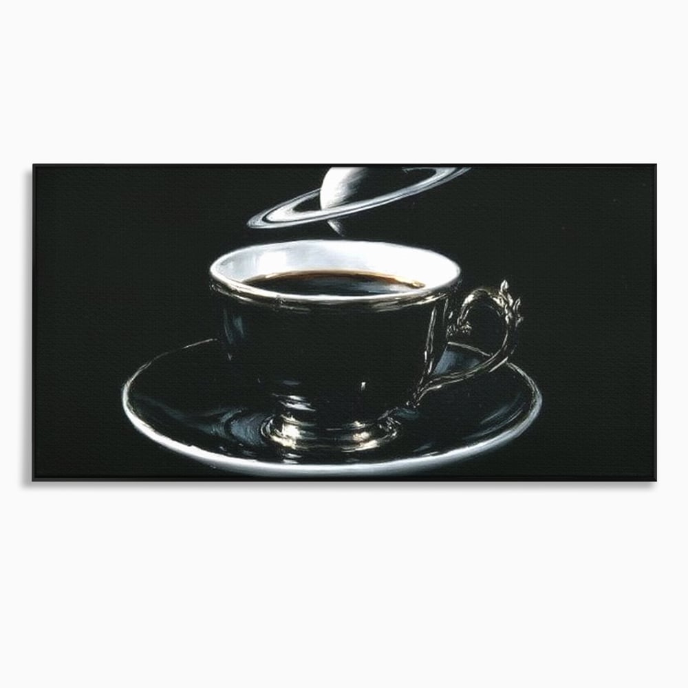Tablou Canvas Premium, LuxCanva® N1157, Orbita Neagra, Cafea, Espresso, Ceasca, Vintage, Planeta, Misterios, Modern, Cafenea, Pub, Bar, Lounge, Restaurant, Bucatarie