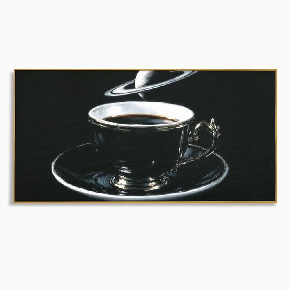 Tablou Canvas Premium, LuxCanva® N1157, Orbita Neagra, Cafea, Espresso, Ceasca, Vintage, Planeta, Misterios, Modern, Cafenea, Pub, Bar, Lounge, Restaurant, Bucatarie