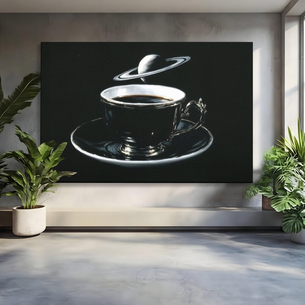 Tablou Canvas Premium, LuxCanva® N1157, Orbita Neagra, Cafea, Espresso, Ceasca, Vintage, Planeta, Misterios, Modern, Cafenea, Pub, Bar, Lounge, Restaurant, Bucatarie