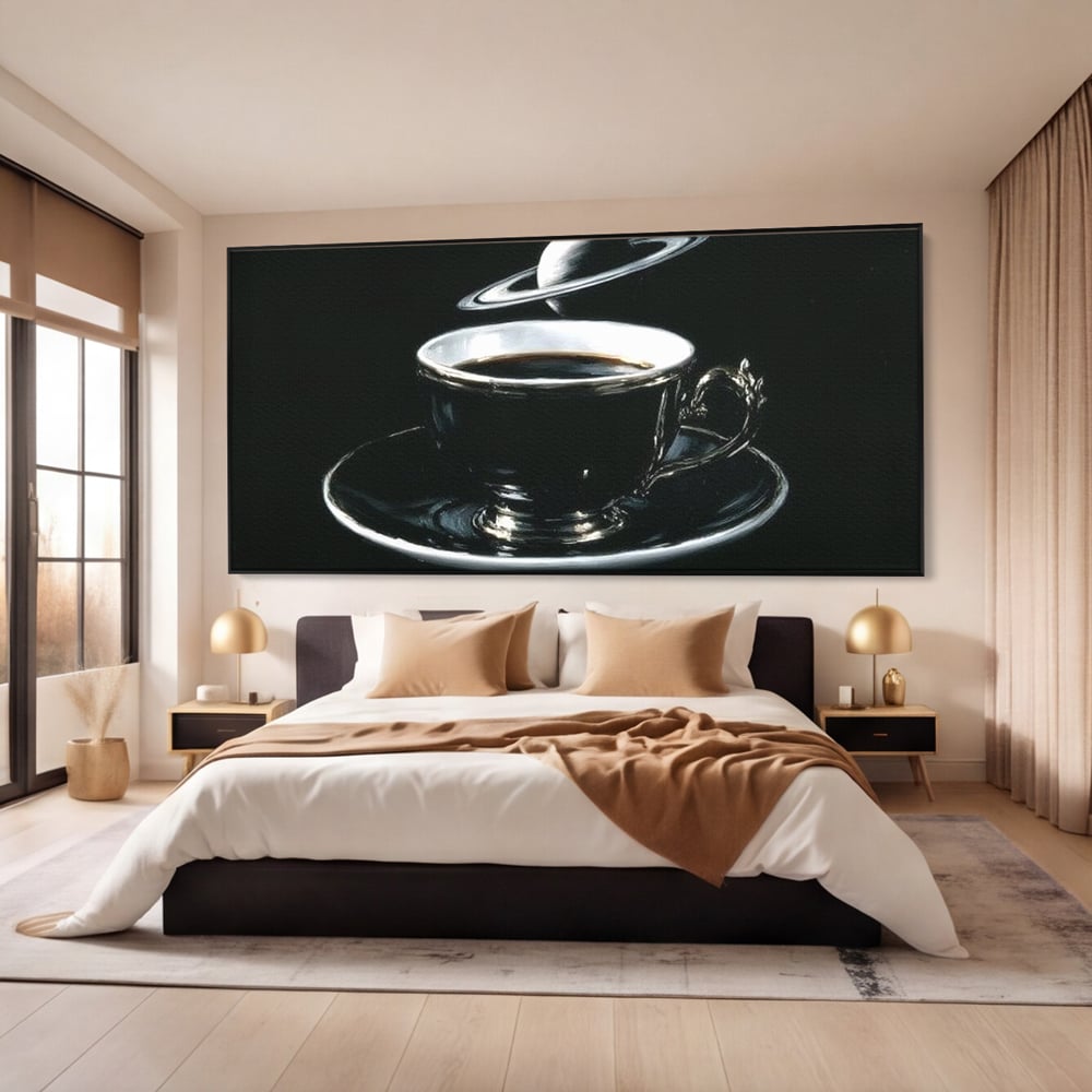 Tablou Canvas Premium, LuxCanva® N1157, Orbita Neagra, Cafea, Espresso, Ceasca, Vintage, Planeta, Misterios, Modern, Cafenea, Pub, Bar, Lounge, Restaurant, Bucatarie