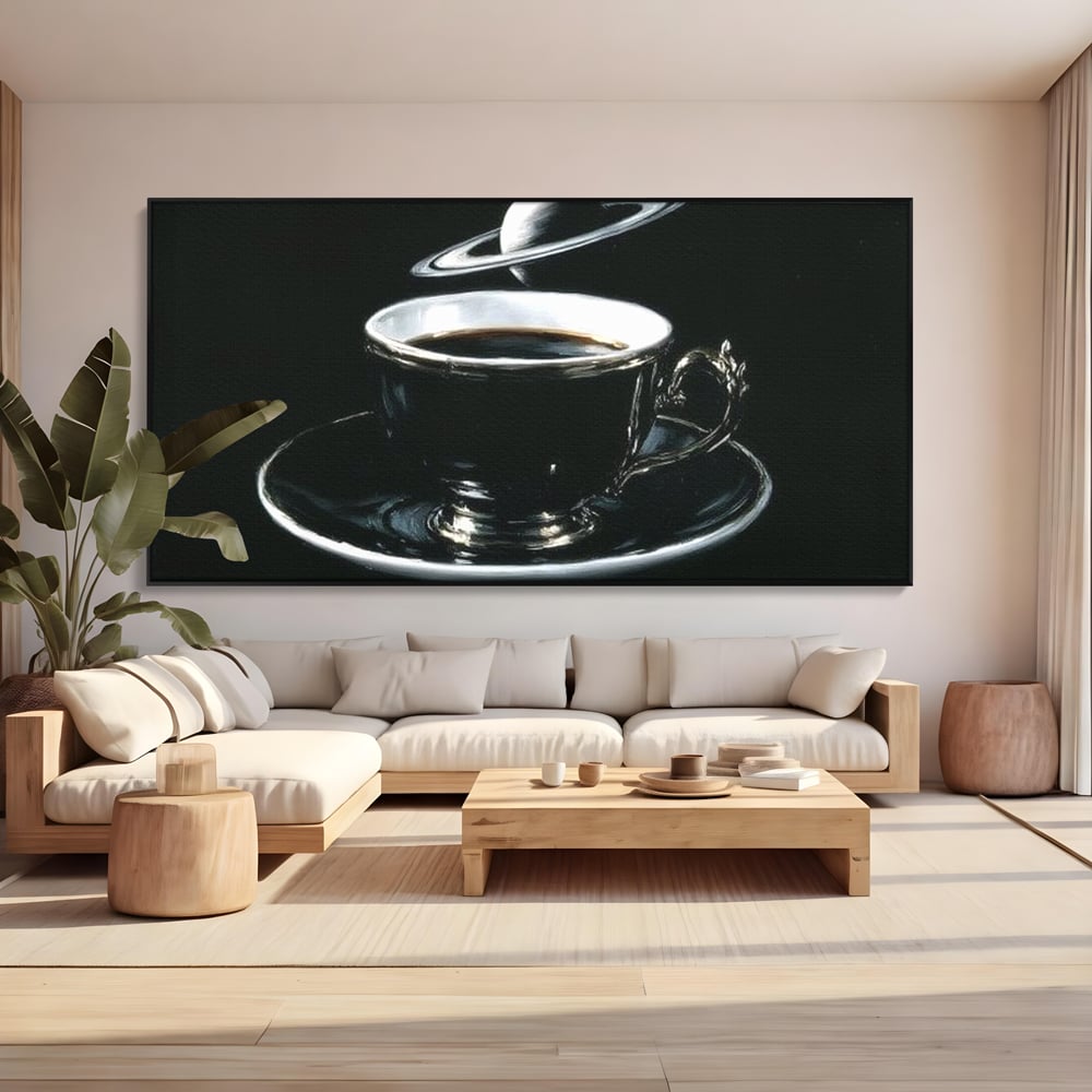 Tablou Canvas Premium, LuxCanva® N1157, Orbita Neagra, Cafea, Espresso, Ceasca, Vintage, Planeta, Misterios, Modern, Cafenea, Pub, Bar, Lounge, Restaurant, Bucatarie