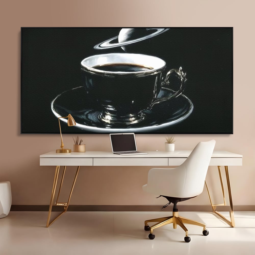 Tablou Canvas Premium, LuxCanva® N1157, Orbita Neagra, Cafea, Espresso, Ceasca, Vintage, Planeta, Misterios, Modern, Cafenea, Pub, Bar, Lounge, Restaurant, Bucatarie