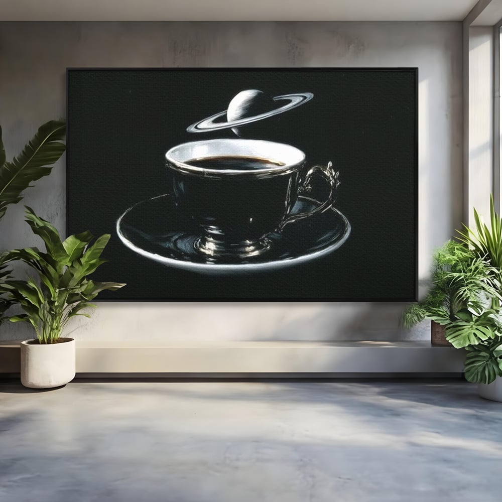 Tablou Canvas Premium, LuxCanva® N1157, Orbita Neagra, Cafea, Espresso, Ceasca, Vintage, Planeta, Misterios, Modern, Cafenea, Pub, Bar, Lounge, Restaurant, Bucatarie
