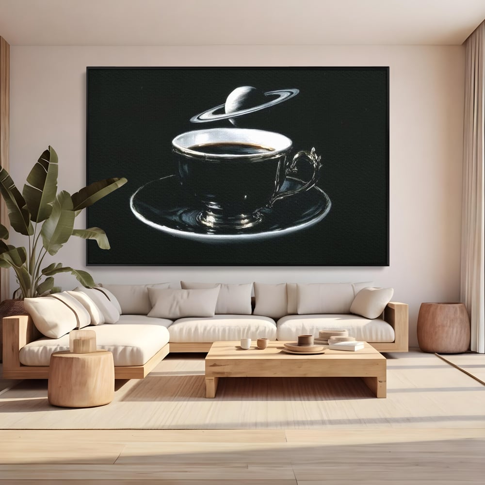 Tablou Canvas Premium, LuxCanva® N1157, Orbita Neagra, Cafea, Espresso, Ceasca, Vintage, Planeta, Misterios, Modern, Cafenea, Pub, Bar, Lounge, Restaurant, Bucatarie