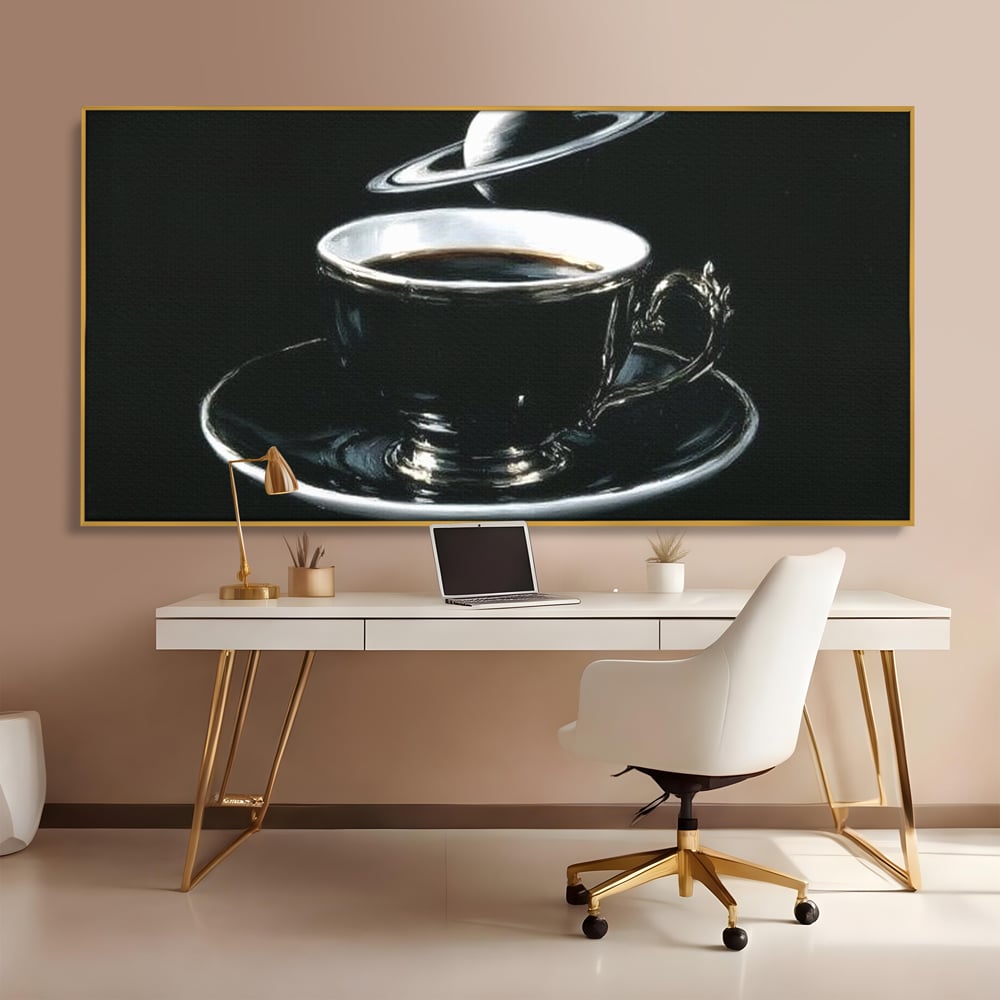 Tablou Canvas Premium, LuxCanva® N1157, Orbita Neagra, Cafea, Espresso, Ceasca, Vintage, Planeta, Misterios, Modern, Cafenea, Pub, Bar, Lounge, Restaurant, Bucatarie