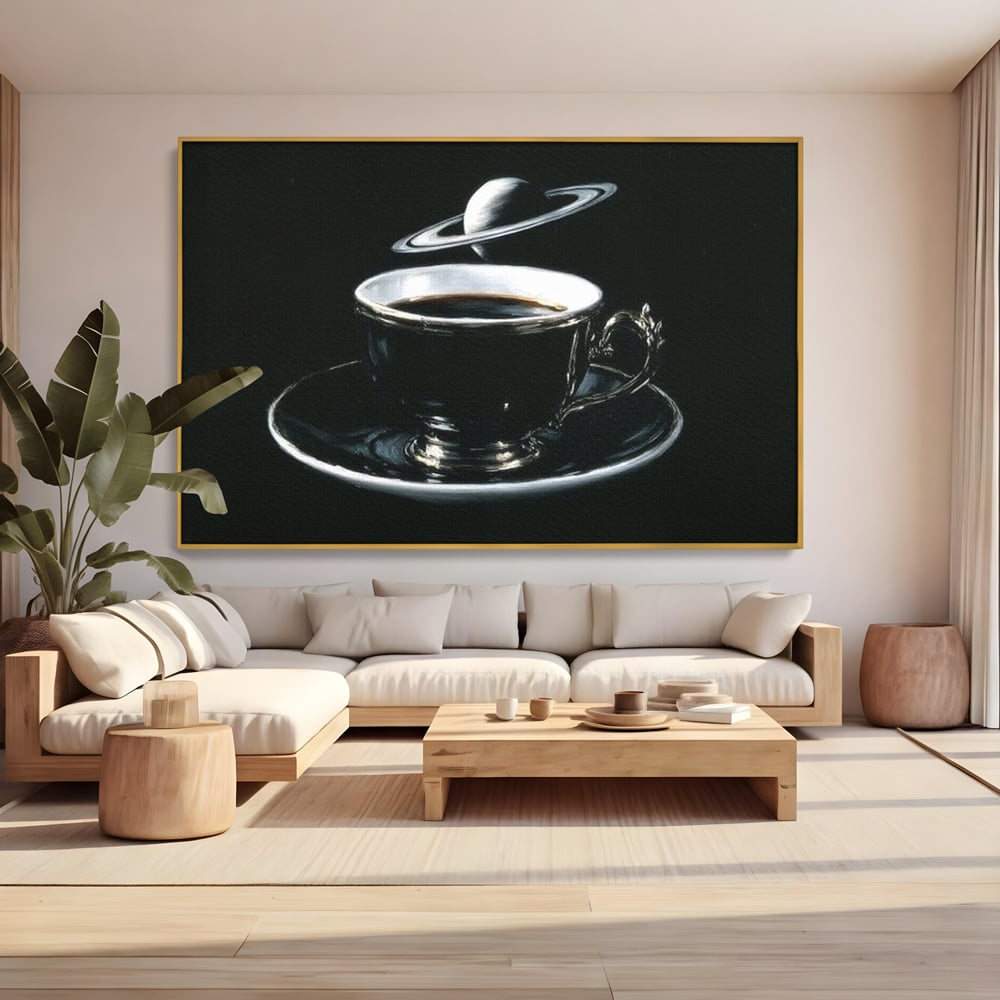 Tablou Canvas Premium, LuxCanva® N1157, Orbita Neagra, Cafea, Espresso, Ceasca, Vintage, Planeta, Misterios, Modern, Cafenea, Pub, Bar, Lounge, Restaurant, Bucatarie
