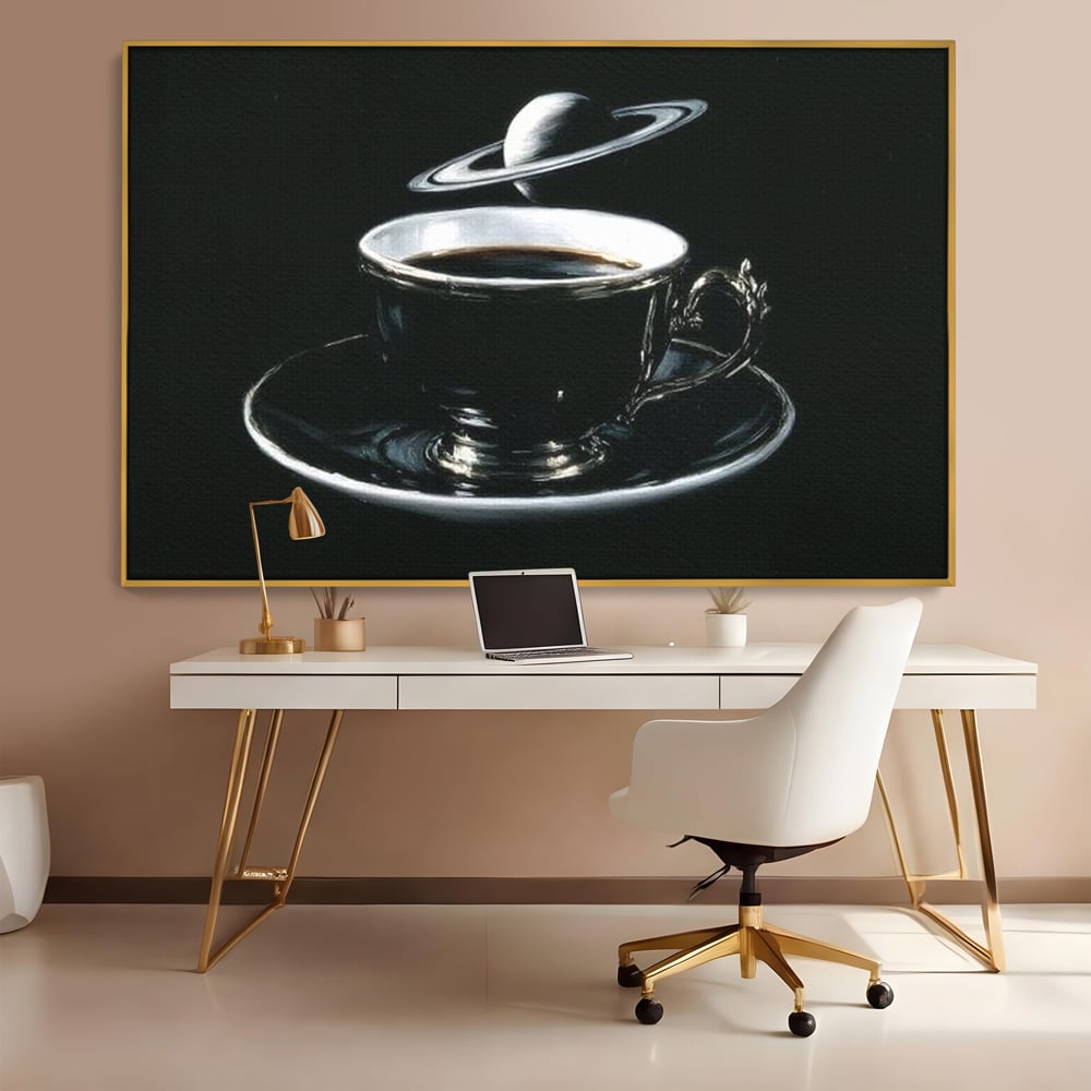 Tablou Canvas Premium, LuxCanva® N1157, Orbita Neagra, Cafea, Espresso, Ceasca, Vintage, Planeta, Misterios, Modern, Cafenea, Pub, Bar, Lounge, Restaurant, Bucatarie