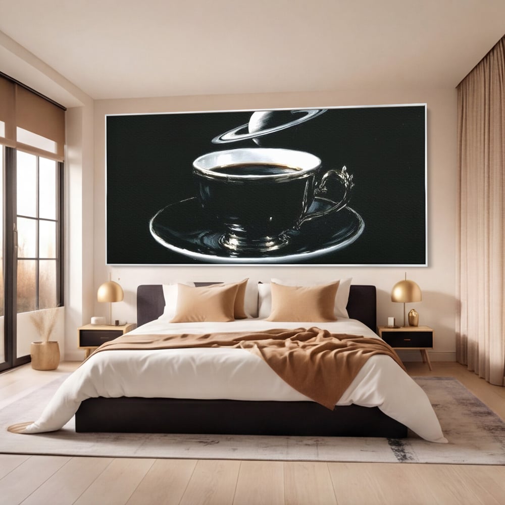 Tablou Canvas Premium, LuxCanva® N1157, Orbita Neagra, Cafea, Espresso, Ceasca, Vintage, Planeta, Misterios, Modern, Cafenea, Pub, Bar, Lounge, Restaurant, Bucatarie