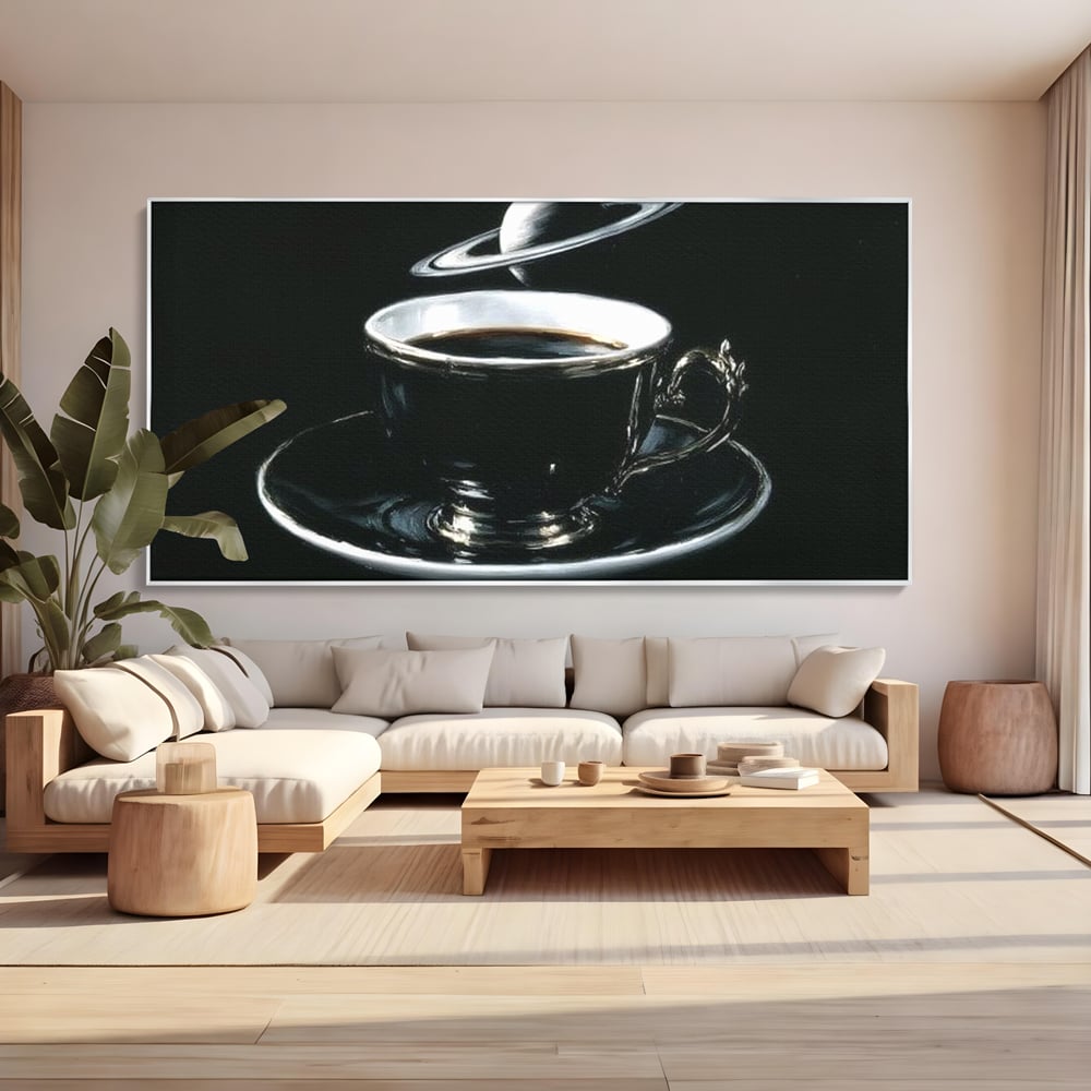 Tablou Canvas Premium, LuxCanva® N1157, Orbita Neagra, Cafea, Espresso, Ceasca, Vintage, Planeta, Misterios, Modern, Cafenea, Pub, Bar, Lounge, Restaurant, Bucatarie