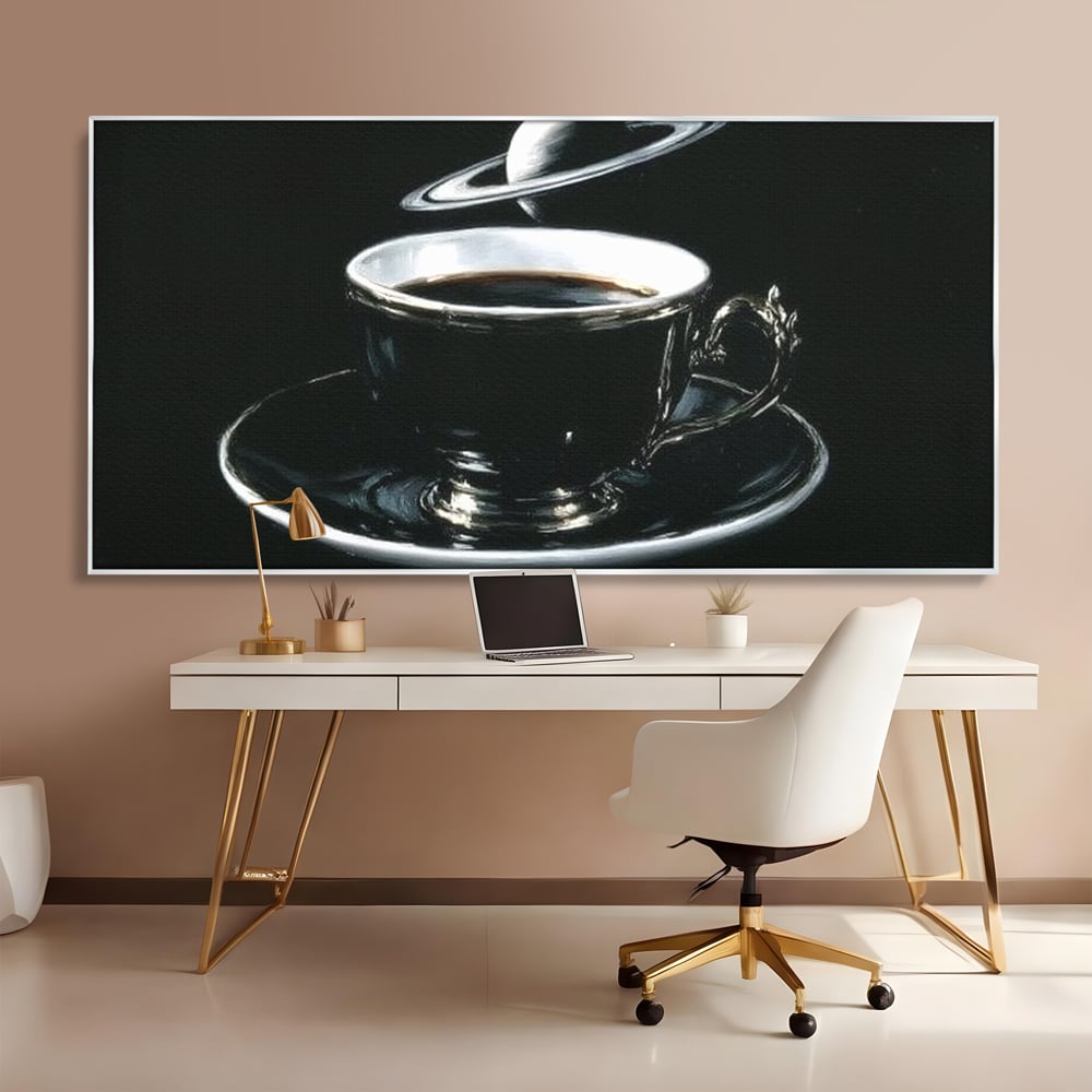 Tablou Canvas Premium, LuxCanva® N1157, Orbita Neagra, Cafea, Espresso, Ceasca, Vintage, Planeta, Misterios, Modern, Cafenea, Pub, Bar, Lounge, Restaurant, Bucatarie
