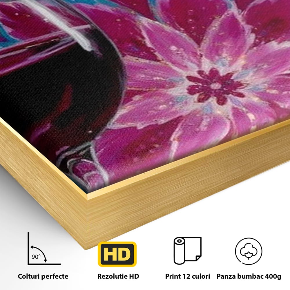 Premium-Leinwandbilder, LuxCanva® N1158, Magischer Kelch, Rotwein, Getränk, Mandala, golden, schimmernd, Blütenblätter, Pub, Bar, Lounge, Restaurant, Küche