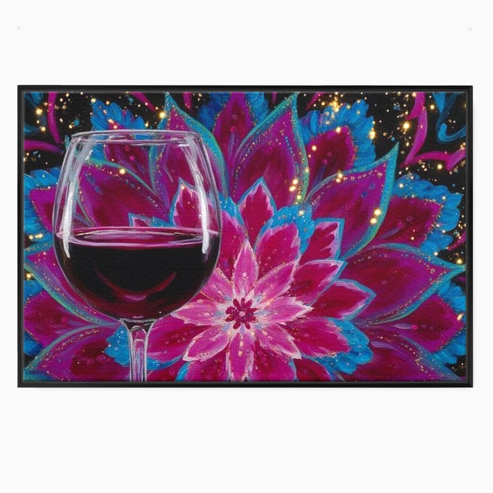 Premium-Leinwandbilder, LuxCanva® N1158, Magischer Kelch, Rotwein, Getränk, Mandala, golden, schimmernd, Blütenblätter, Pub, Bar, Lounge, Restaurant, Küche