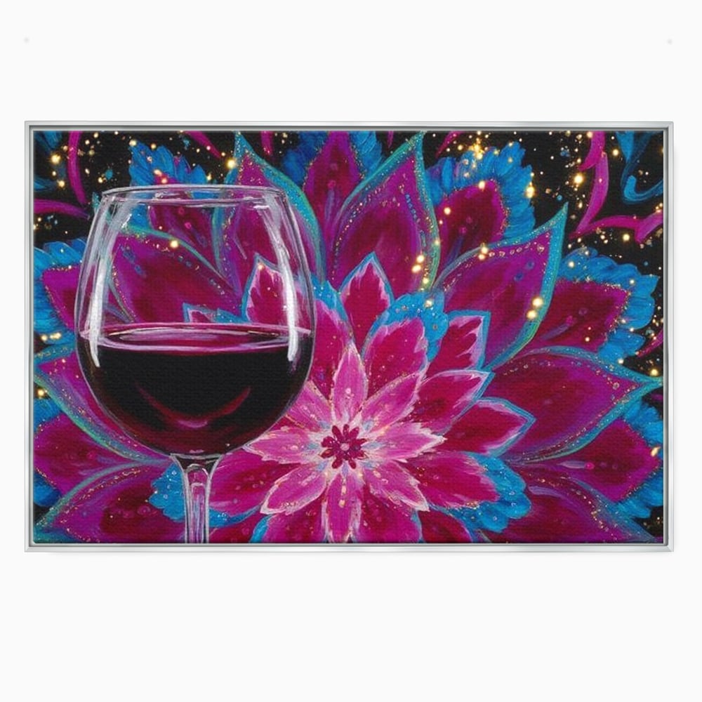 Premium-Leinwandbilder, LuxCanva® N1158, Magischer Kelch, Rotwein, Getränk, Mandala, golden, schimmernd, Blütenblätter, Pub, Bar, Lounge, Restaurant, Küche
