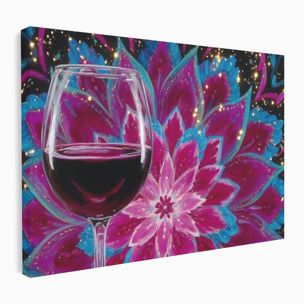 Premium-Leinwandbilder, LuxCanva® N1158, Magischer Kelch, Rotwein, Getränk, Mandala, golden, schimmernd, Blütenblätter, Pub, Bar, Lounge, Restaurant, Küche