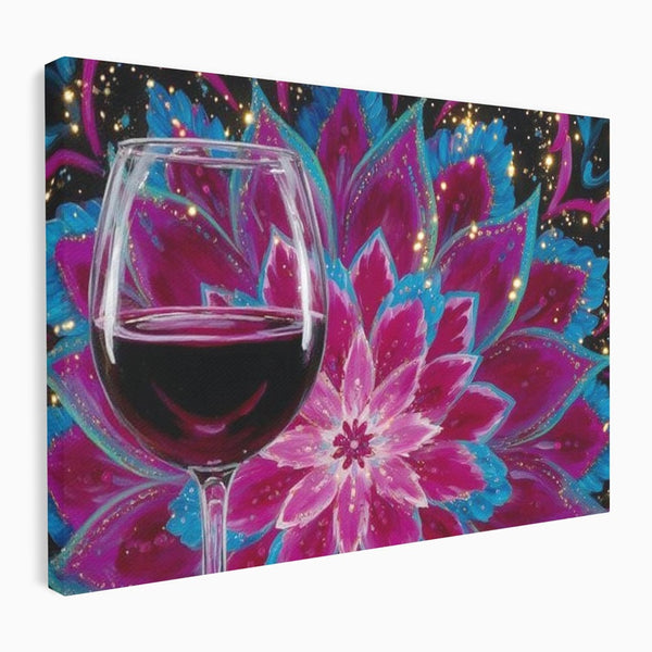 Premium-Leinwandbilder, LuxCanva® N1158, Magischer Kelch, Rotwein, Getränk, Mandala, golden, schimmernd, Blütenblätter, Pub, Bar, Lounge, Restaurant, Küche