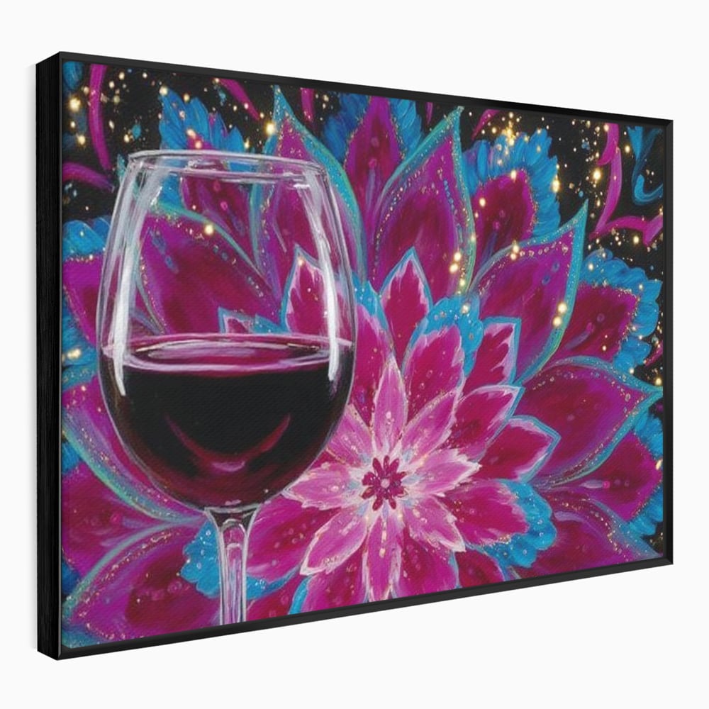 Premium-Leinwandbilder, LuxCanva® N1158, Magischer Kelch, Rotwein, Getränk, Mandala, golden, schimmernd, Blütenblätter, Pub, Bar, Lounge, Restaurant, Küche