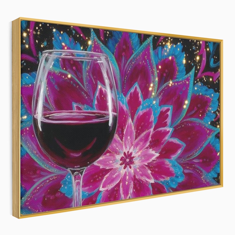 Premium-Leinwandbilder, LuxCanva® N1158, Magischer Kelch, Rotwein, Getränk, Mandala, golden, schimmernd, Blütenblätter, Pub, Bar, Lounge, Restaurant, Küche