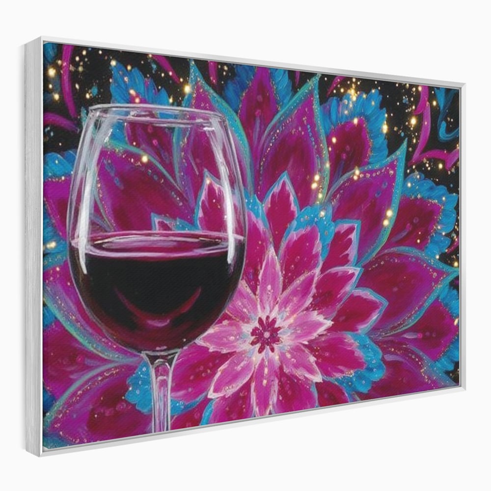Premium-Leinwandbilder, LuxCanva® N1158, Magischer Kelch, Rotwein, Getränk, Mandala, golden, schimmernd, Blütenblätter, Pub, Bar, Lounge, Restaurant, Küche