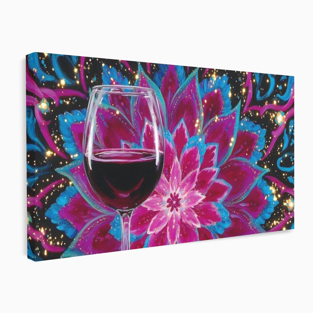 Premium-Leinwandbilder, LuxCanva® N1158, Magischer Kelch, Rotwein, Getränk, Mandala, golden, schimmernd, Blütenblätter, Pub, Bar, Lounge, Restaurant, Küche
