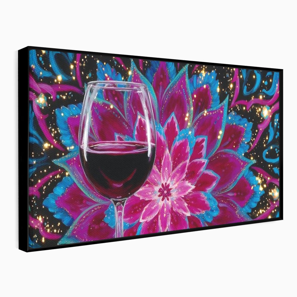 Premium-Leinwandbilder, LuxCanva® N1158, Magischer Kelch, Rotwein, Getränk, Mandala, golden, schimmernd, Blütenblätter, Pub, Bar, Lounge, Restaurant, Küche