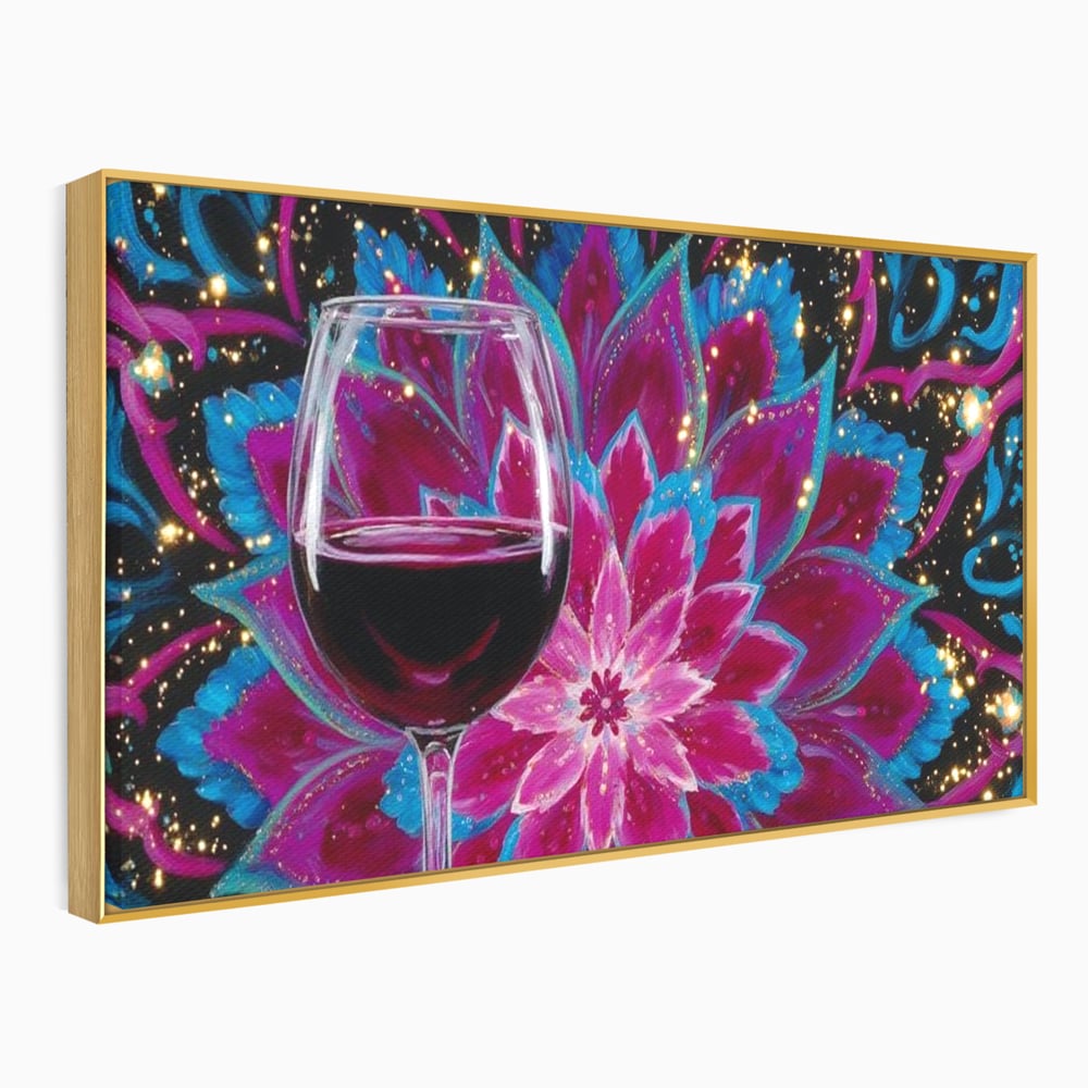 Premium-Leinwandbilder, LuxCanva® N1158, Magischer Kelch, Rotwein, Getränk, Mandala, golden, schimmernd, Blütenblätter, Pub, Bar, Lounge, Restaurant, Küche