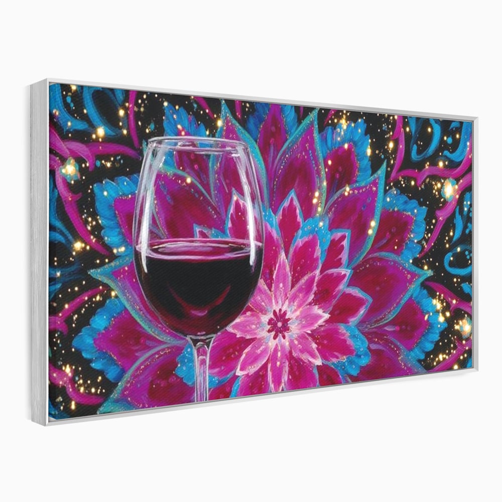 Premium-Leinwandbilder, LuxCanva® N1158, Magischer Kelch, Rotwein, Getränk, Mandala, golden, schimmernd, Blütenblätter, Pub, Bar, Lounge, Restaurant, Küche